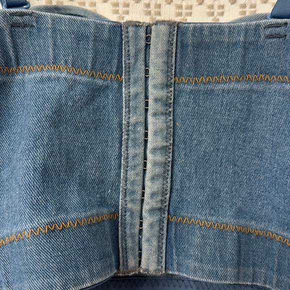 NWOT Tassel Rhinestone Denim Bustier Crop Top Jean Corset - size small - Picture 10 of 16